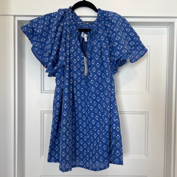 NWT Chelsea & Theodore Women's Blue/White Ruffle Top, Size 3X - Picture 1 of 7